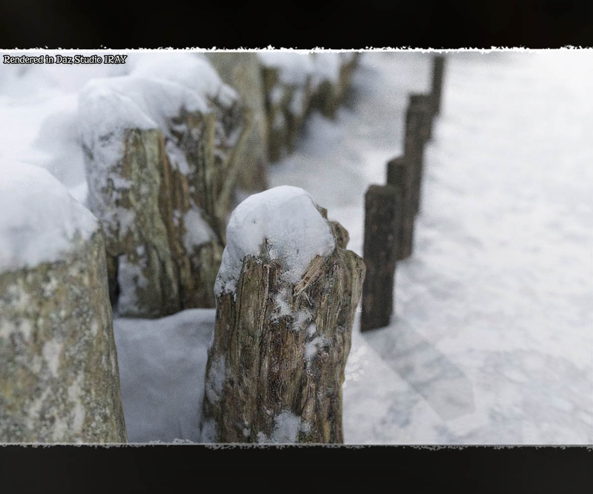 3D Scenery: Frozen Riverbank Fence by N/A