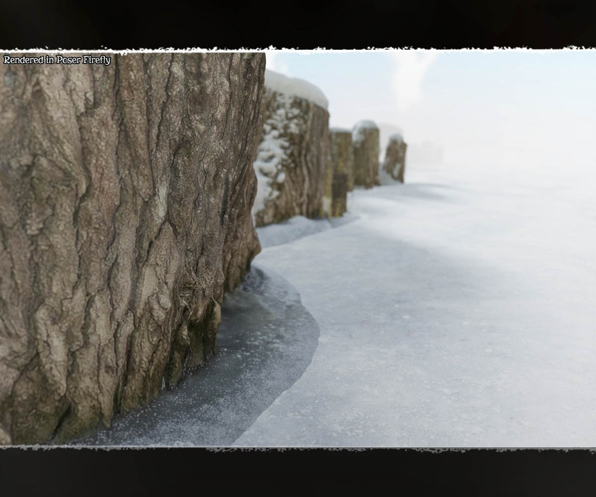 3D Scenery: Frozen Riverbank Fence by N/A