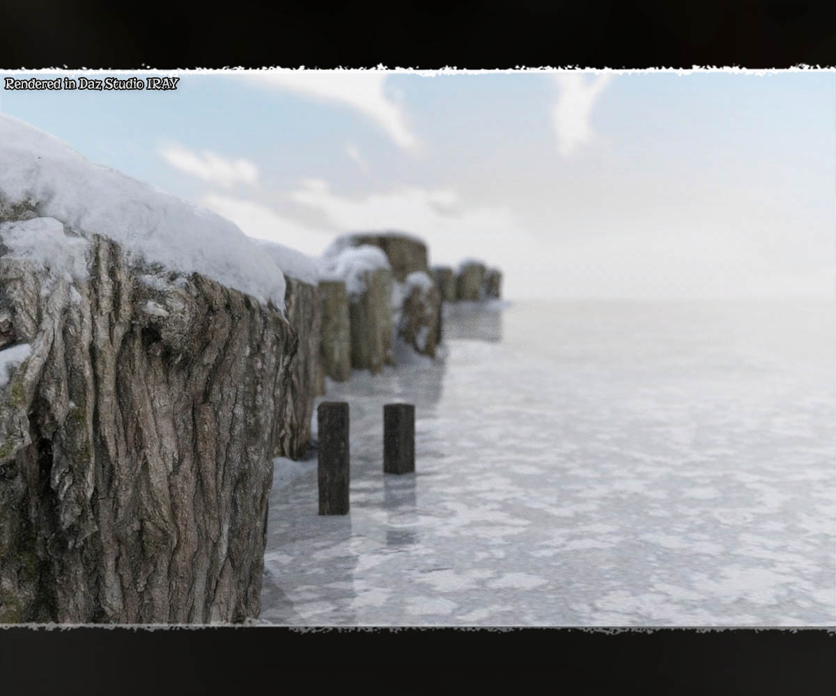 3D Scenery: Frozen Riverbank Fence by N/A