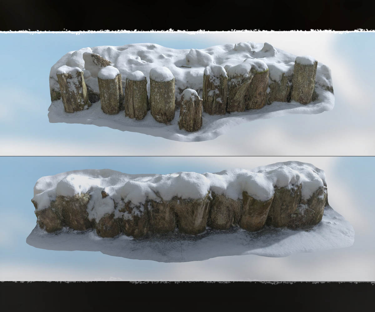 3D Scenery: Frozen Riverbank Fence by N/A