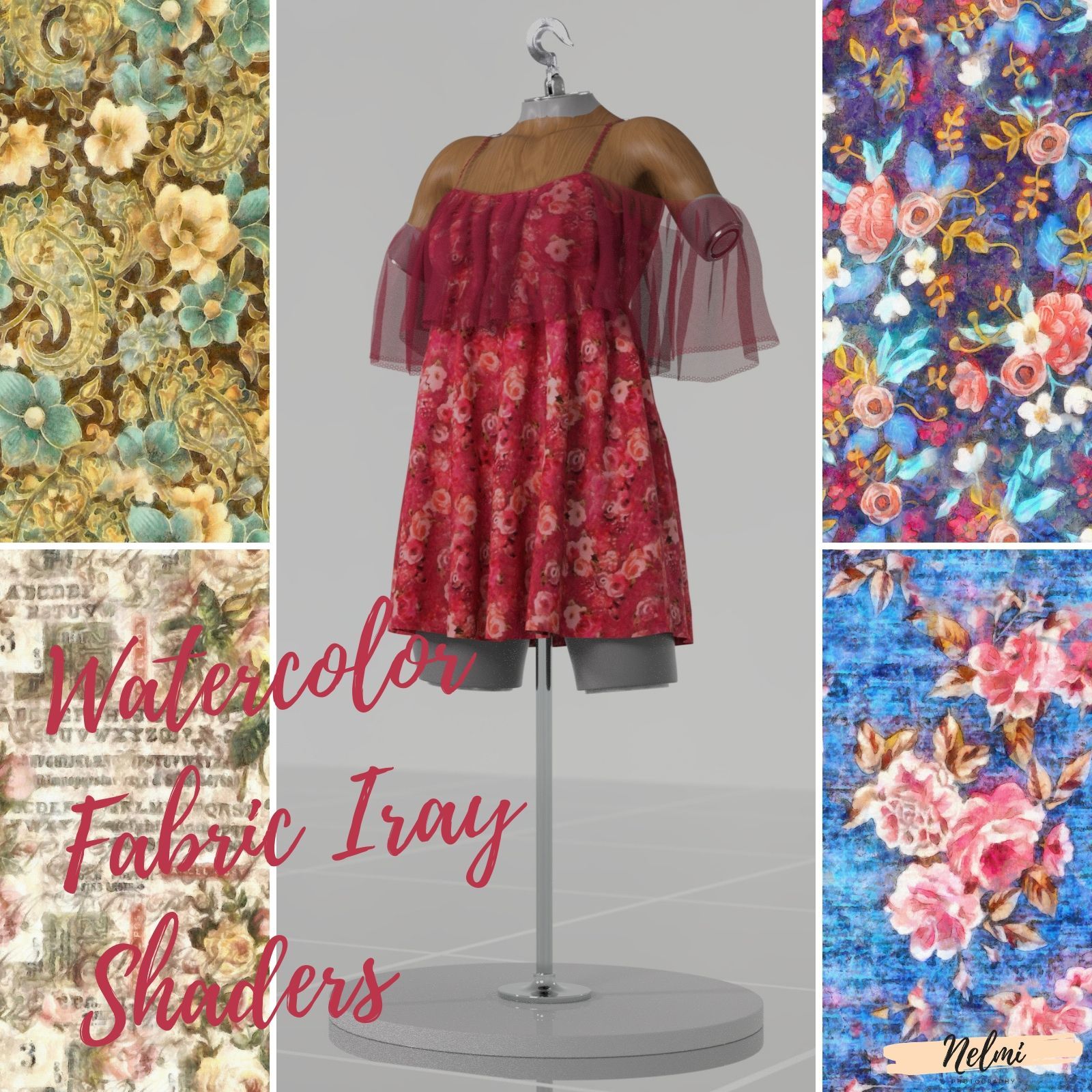 25 Watercolor Floral Fabric Iray Shaders - MR by N/A