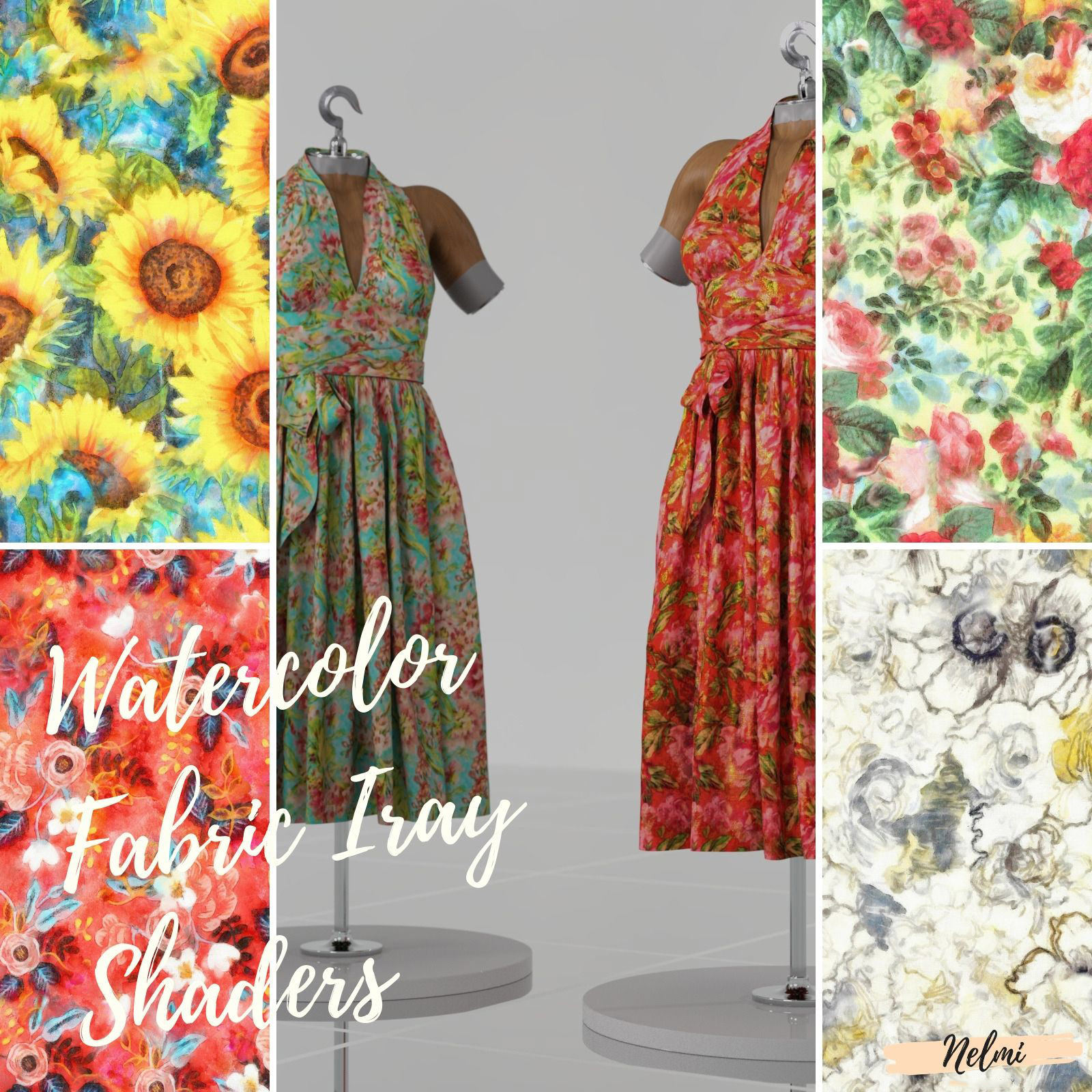 25 Watercolor Floral Fabric Iray Shaders - MR by N/A