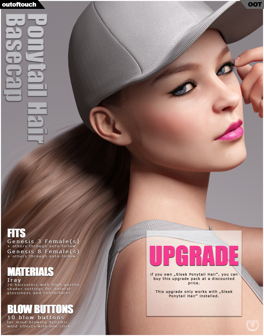 Basecap Ponytail Hair for Genesis 3 and 8 Females - UPGRADE by N/A