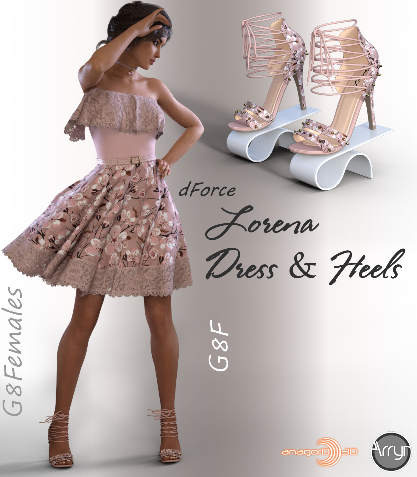 dForce Lorena Dress and Footwear Outfit for G8F by N/A
