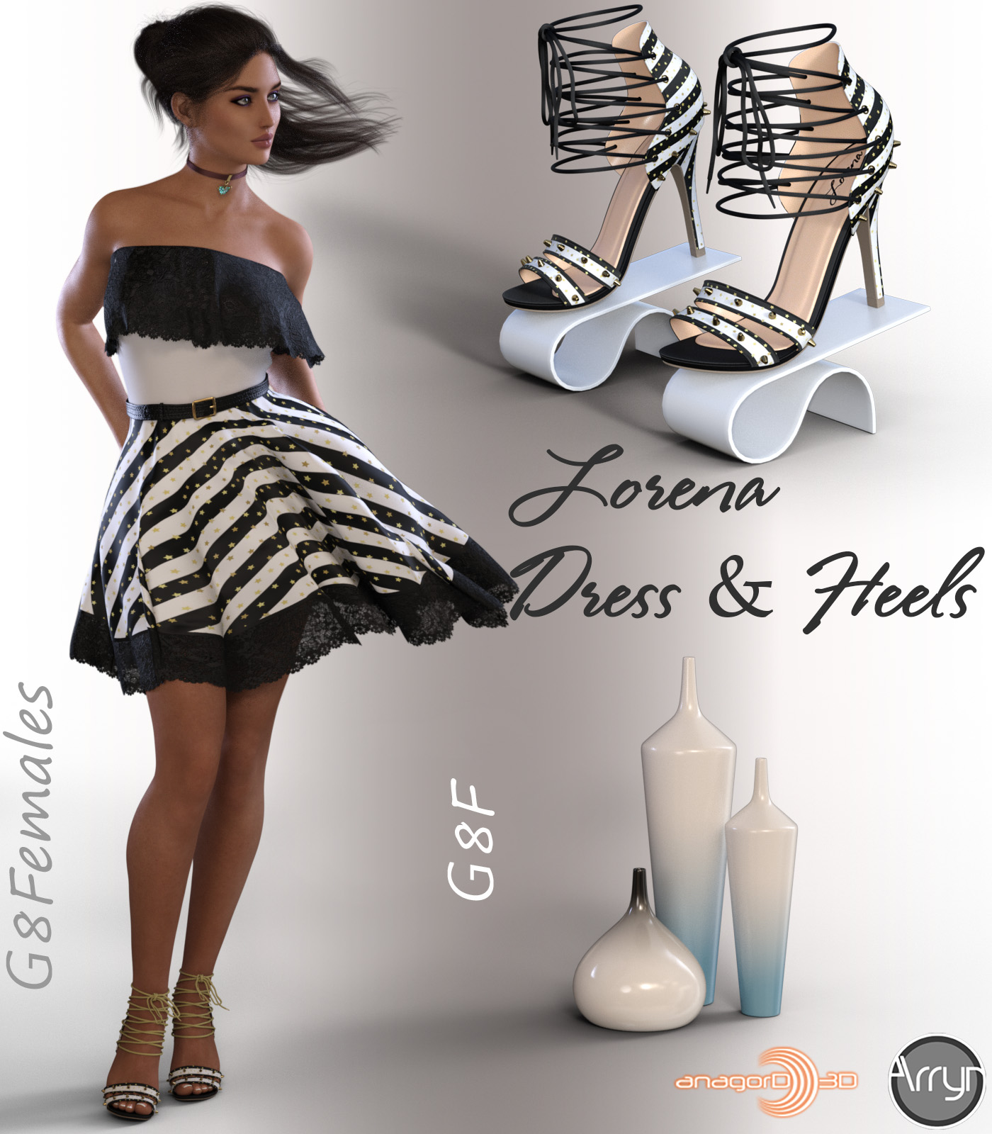dForce Lorena Dress and Footwear Outfit for G8F by N/A
