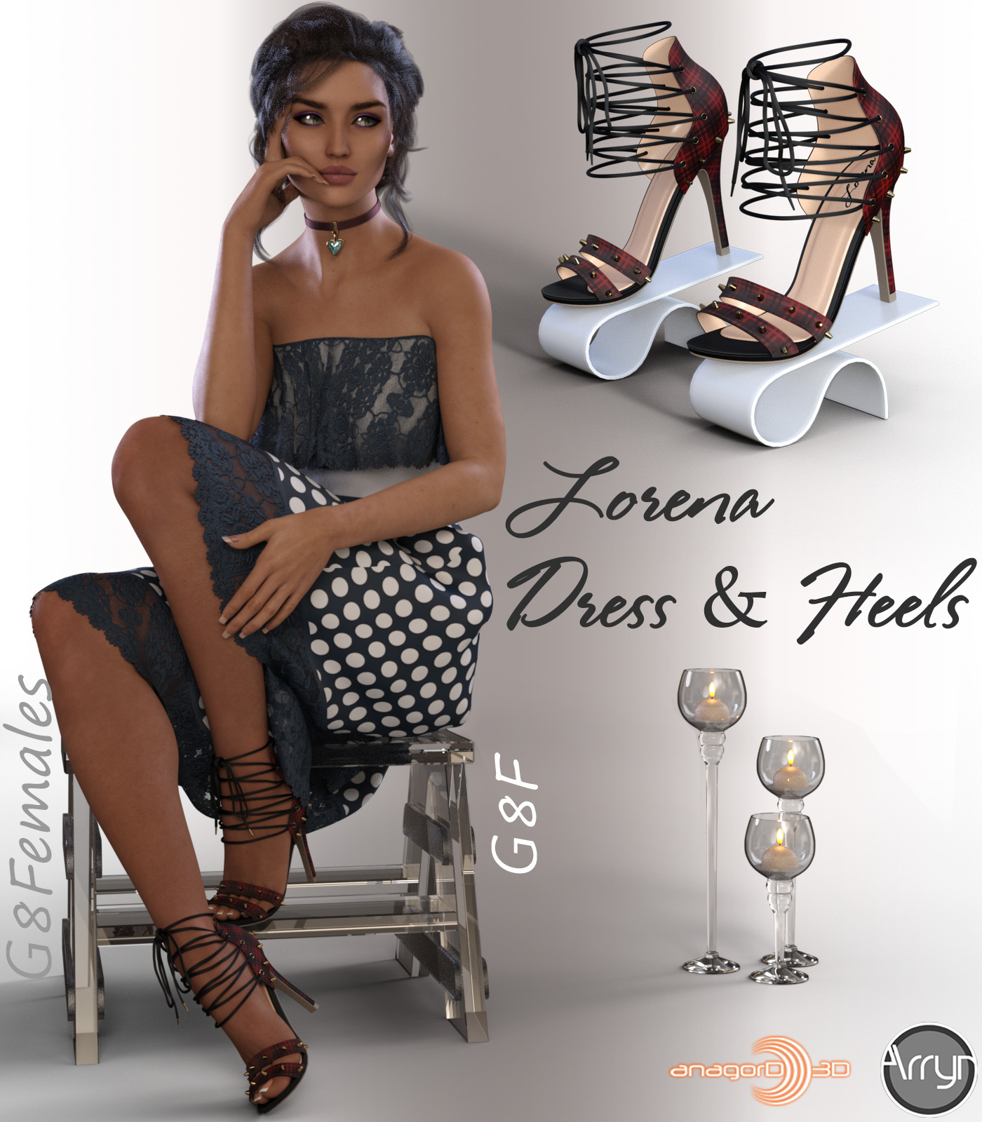 dForce Lorena Dress and Footwear Outfit for G8F by N/A