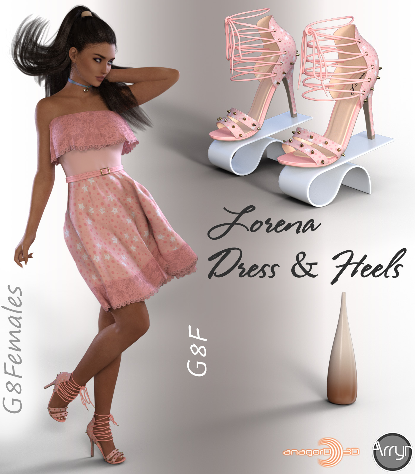 dForce Lorena Dress and Footwear Outfit for G8F by N/A
