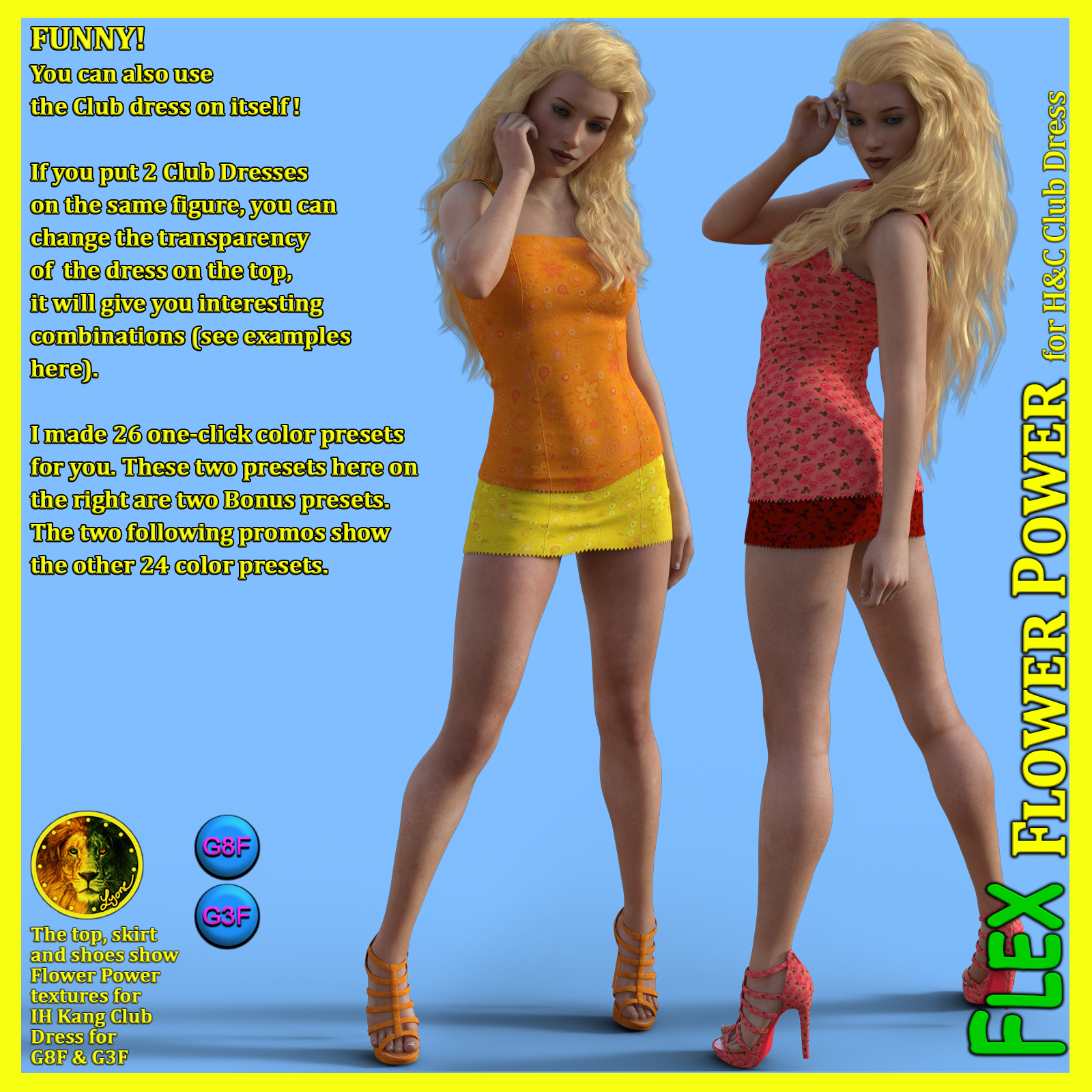 FLEX Flower Power for H&C Club Dress for Genesis 8 Female and Genesis 3 Female by N/A
