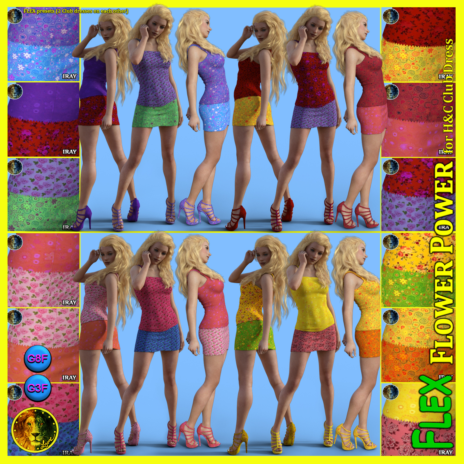 FLEX Flower Power for H&C Club Dress for Genesis 8 Female and Genesis 3 Female by N/A