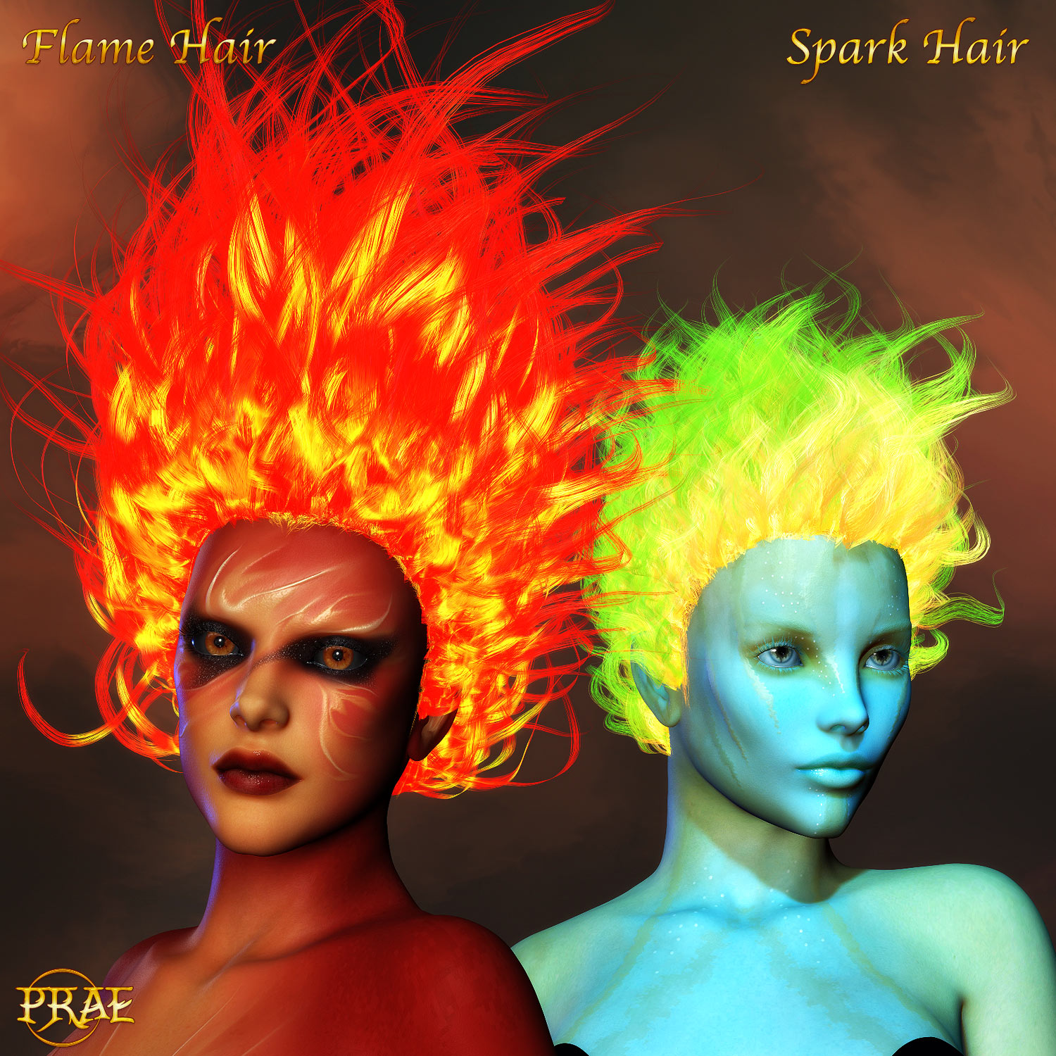 Prae-Fire Hair Double Pack V4/M4 Poser by N/A