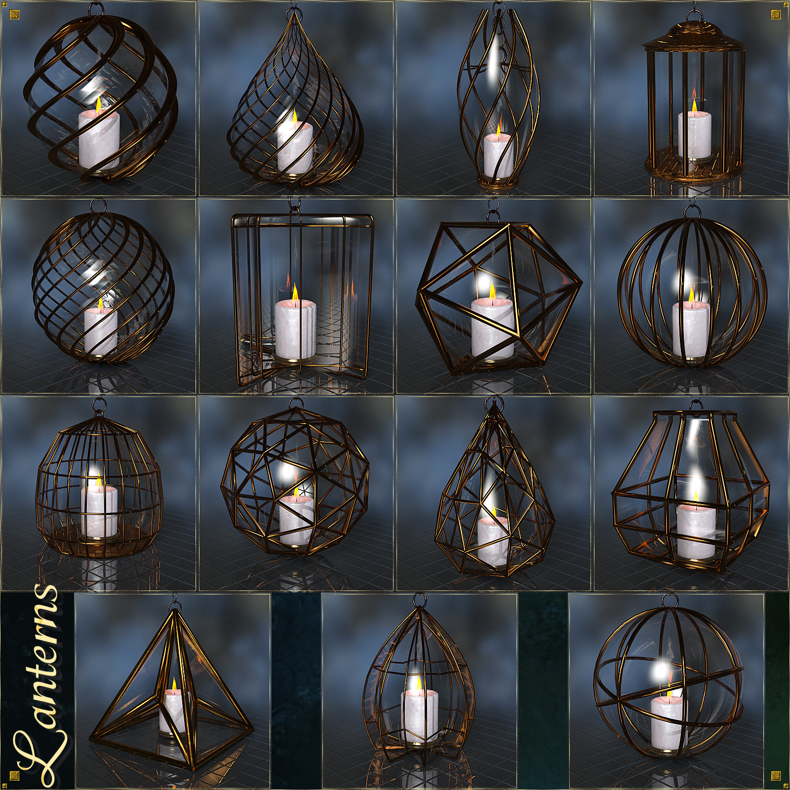 Caged Lanterns and Lamps for DAZ by N/A