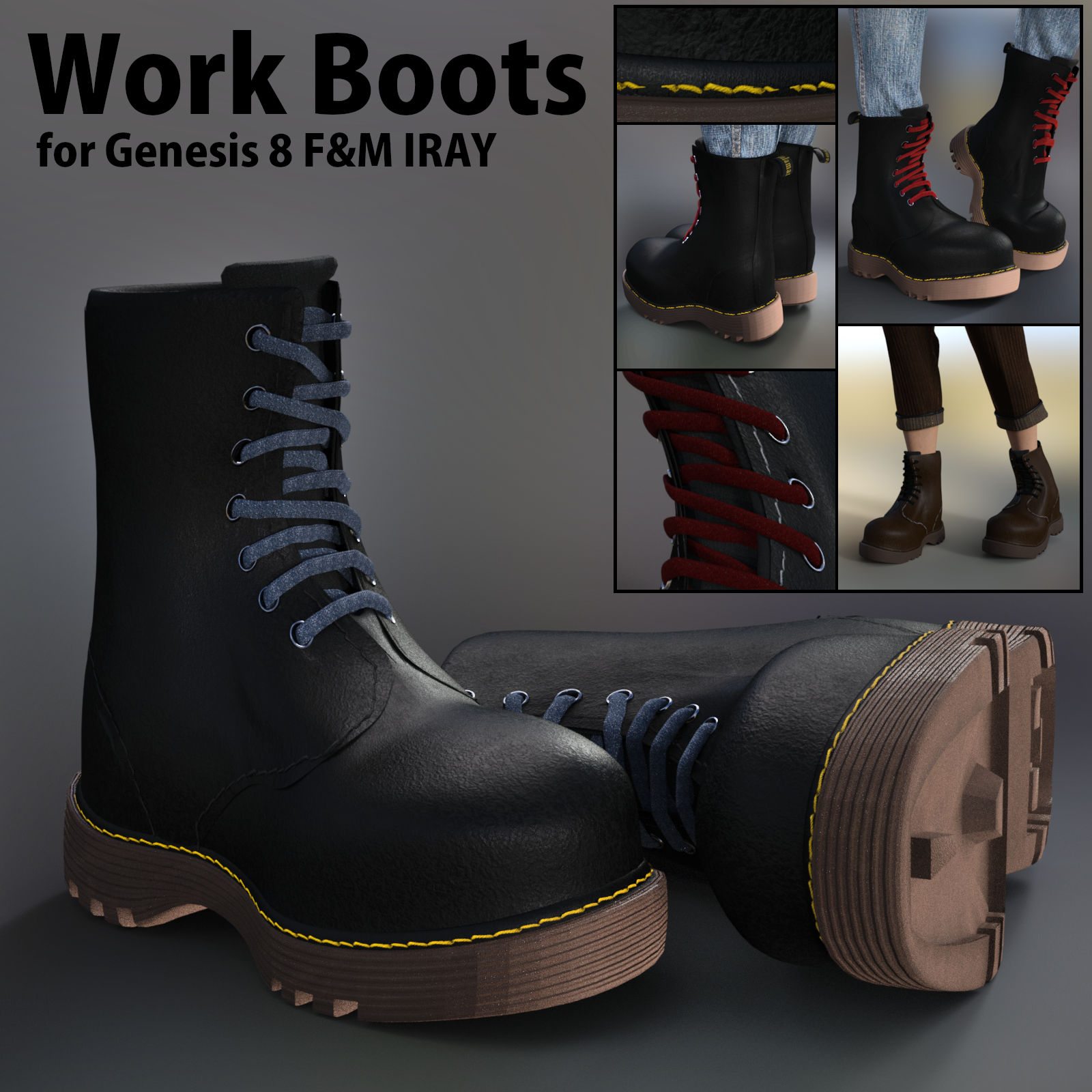 Work Boots for G8F and G8M Iray by N/A