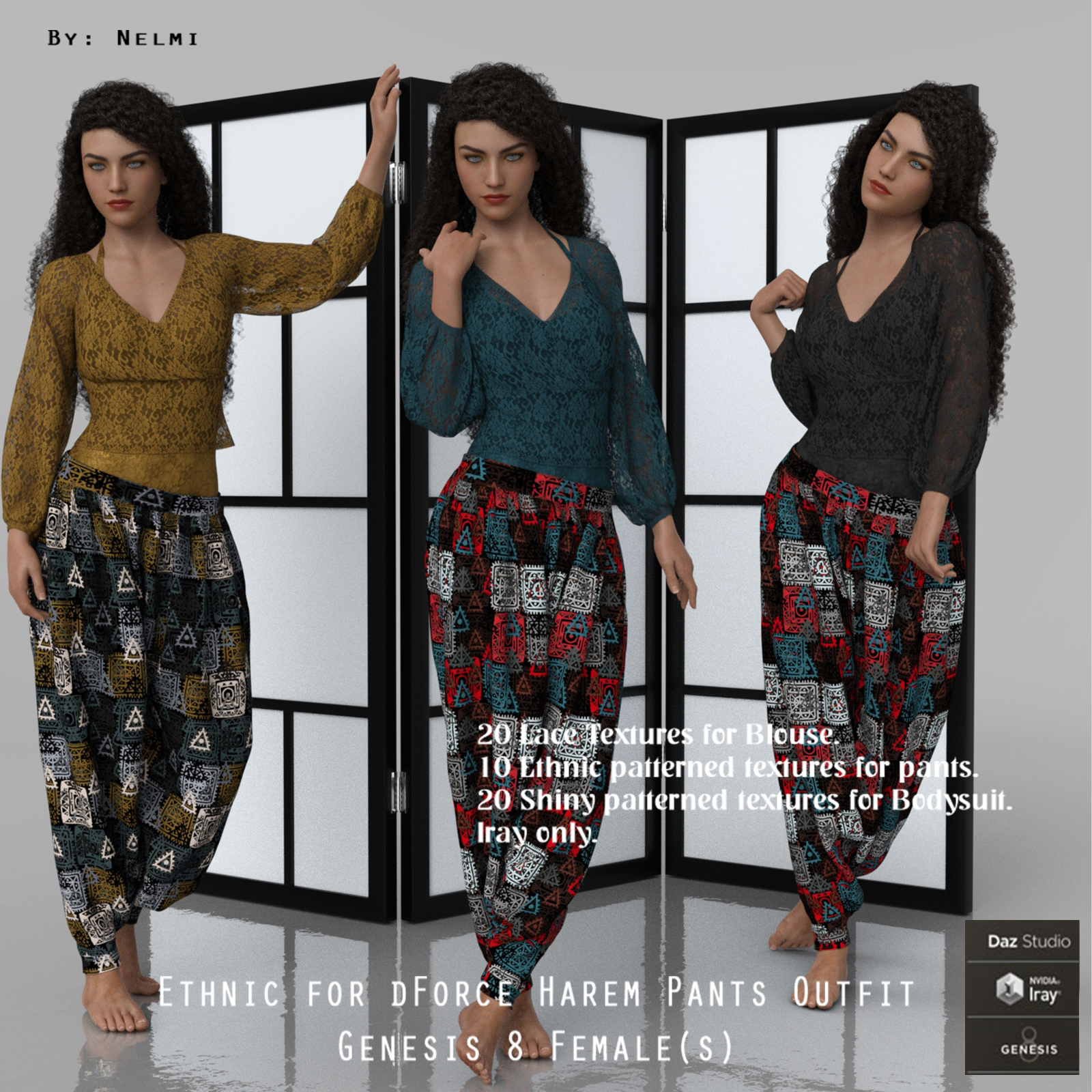 Ethnic for dForce Harem Pants Outfit for Genesis 8 Females by N/A