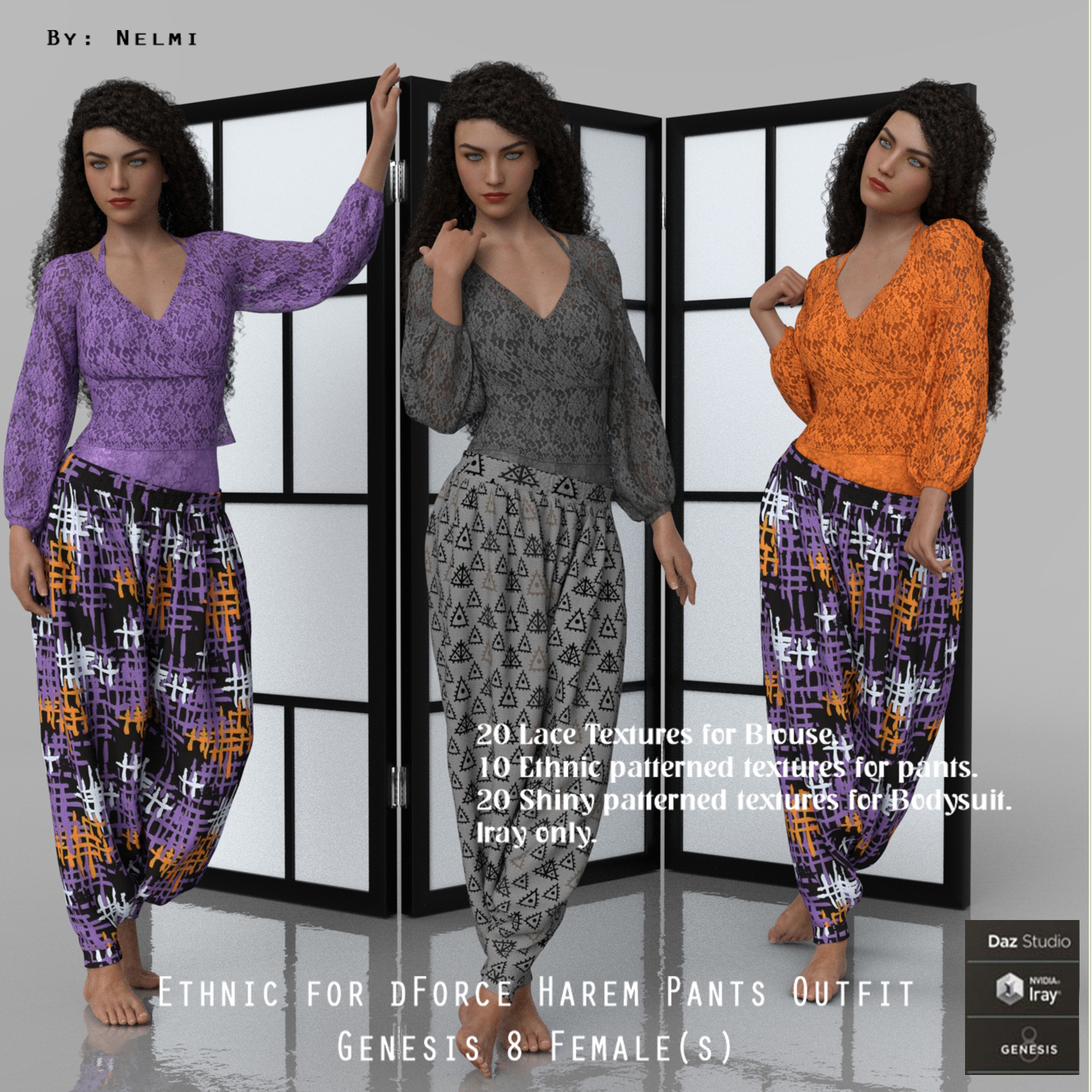Ethnic for dForce Harem Pants Outfit for Genesis 8 Females by N/A