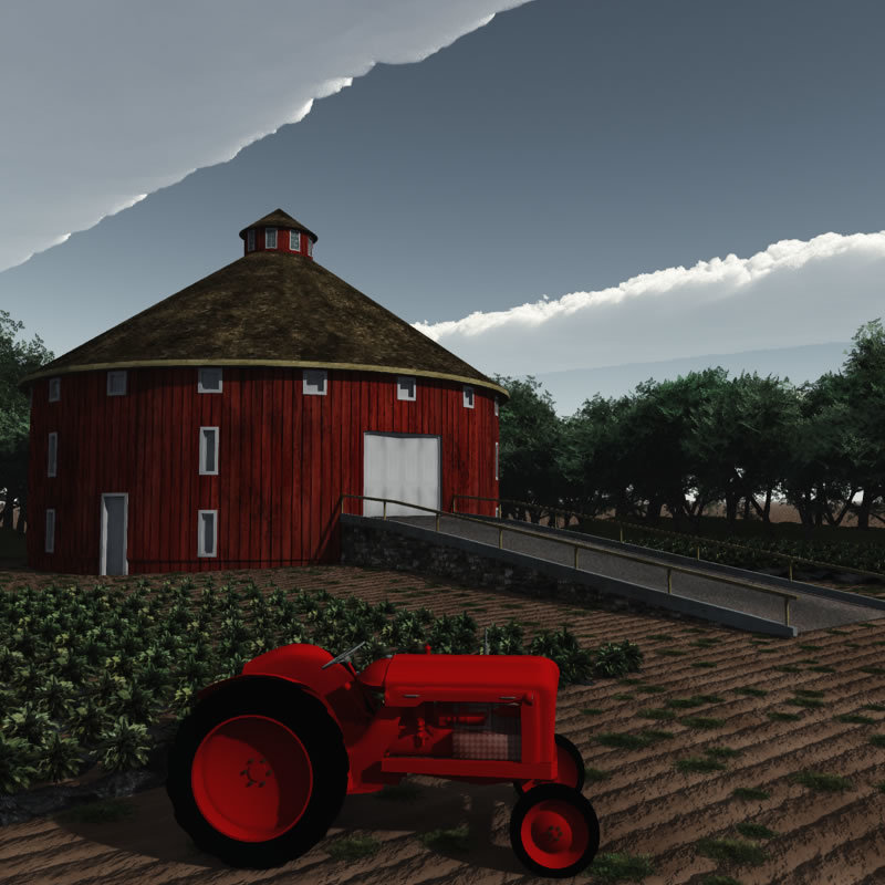 Round Barn and Antique Tractor for Shade by N/A