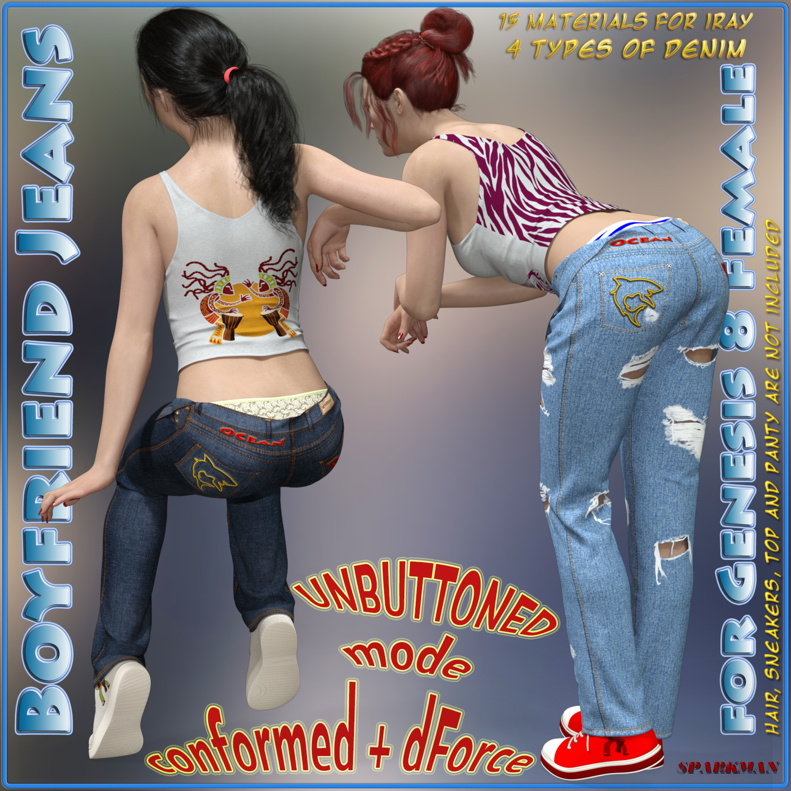 dForce Boyfriend Jeans for Genesis 8 Female by N/A