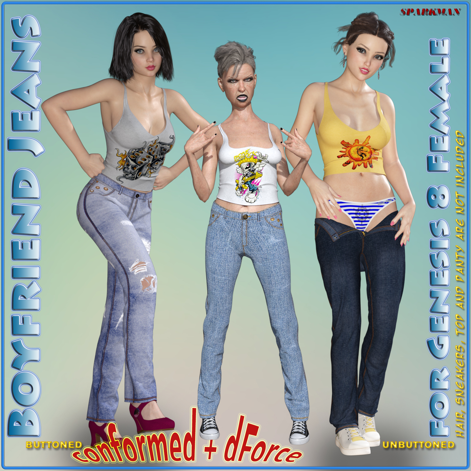 dForce Boyfriend Jeans for Genesis 8 Female by N/A