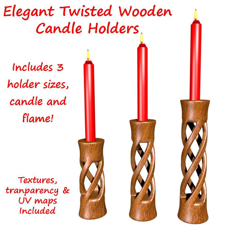 Twisted Candle Holder with candle and flame by N/A