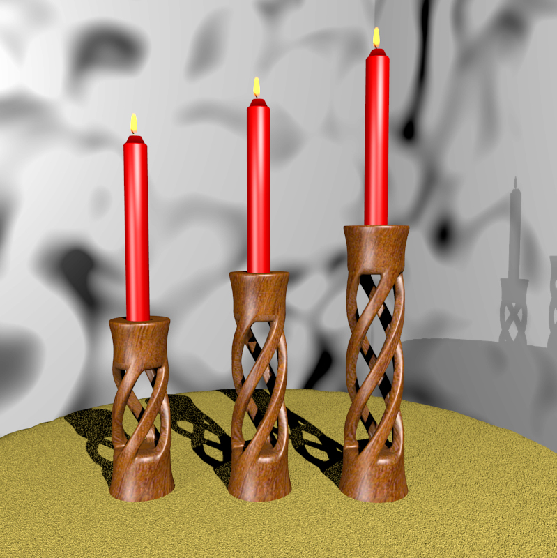 Twisted Candle Holder with candle and flame by N/A