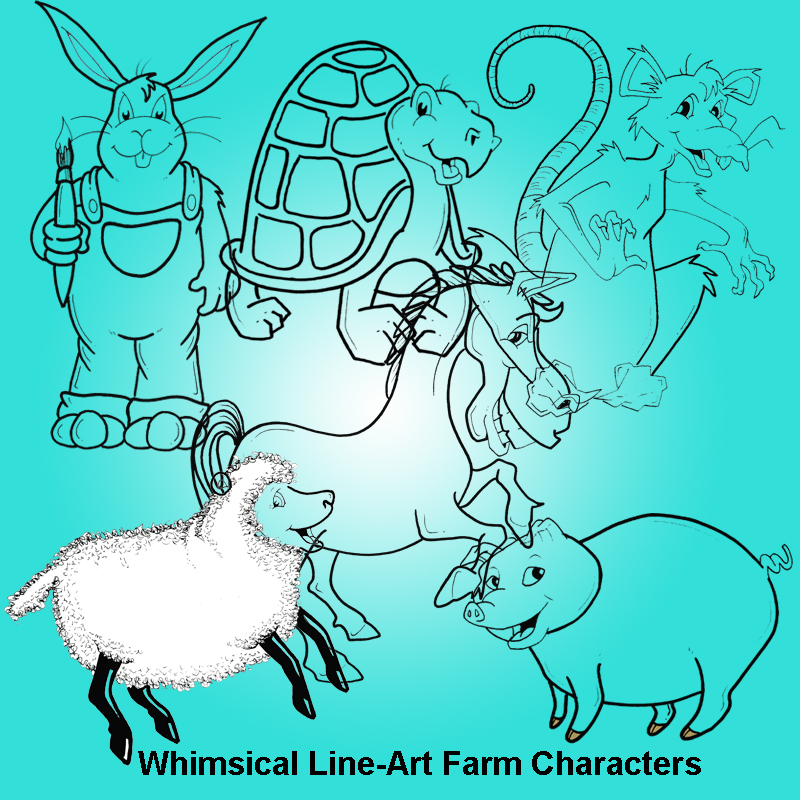 Farm Animal Line-Art Characters by N/A