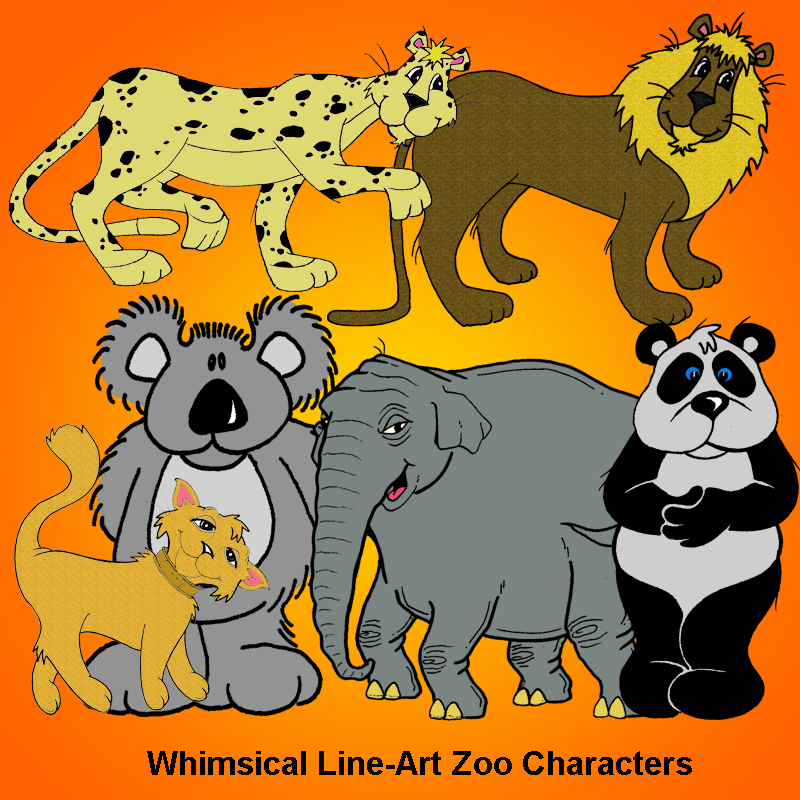 Whimsical Zoo Characters Line Art by N/A