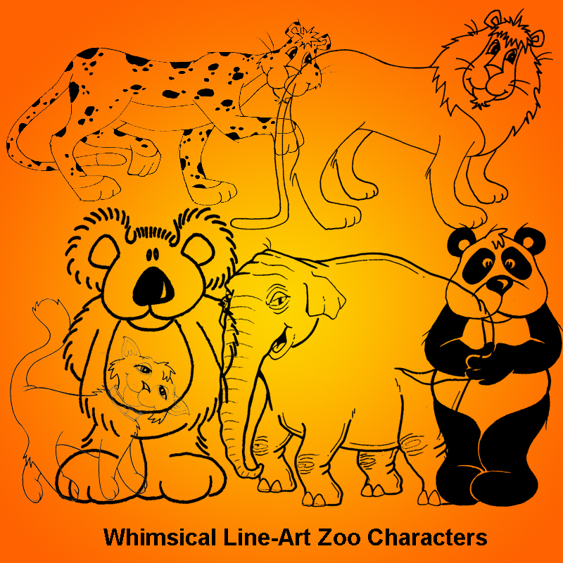Whimsical Zoo Characters Line Art by N/A
