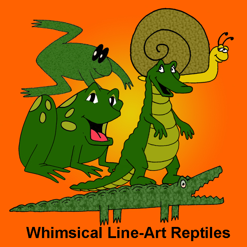 Whimsical Reptile Characters Line Art by N/A