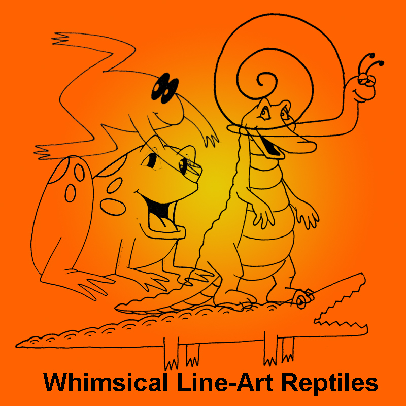 Whimsical Reptile Characters Line Art by N/A