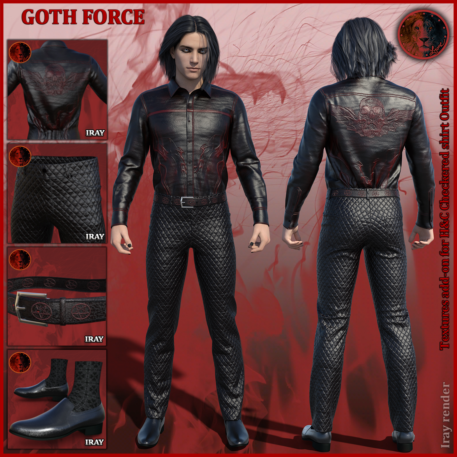 Goth Force blacks for H and C Checkered Shirt Outfit for G8M by N/A
