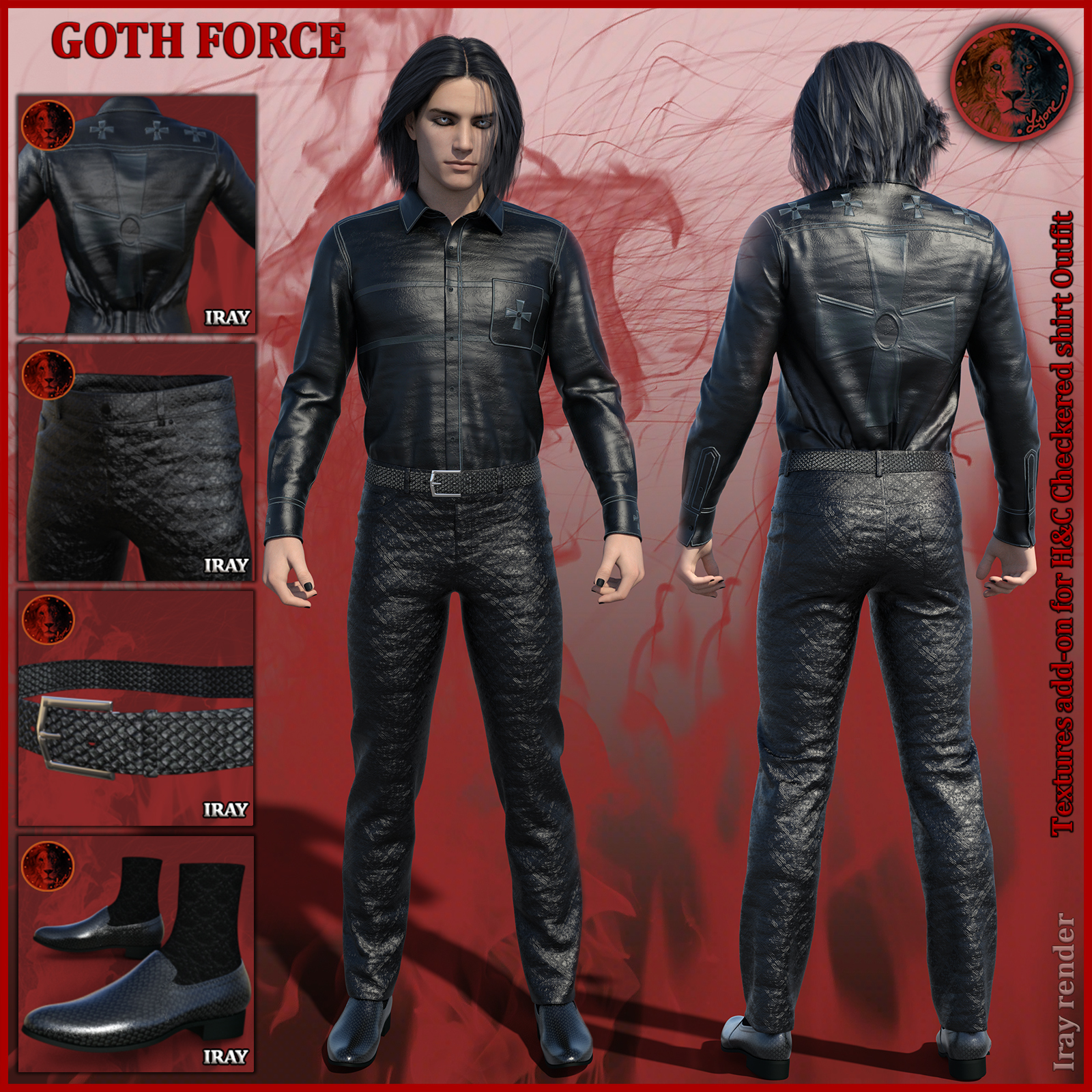 Goth Force blacks for H and C Checkered Shirt Outfit for G8M by N/A