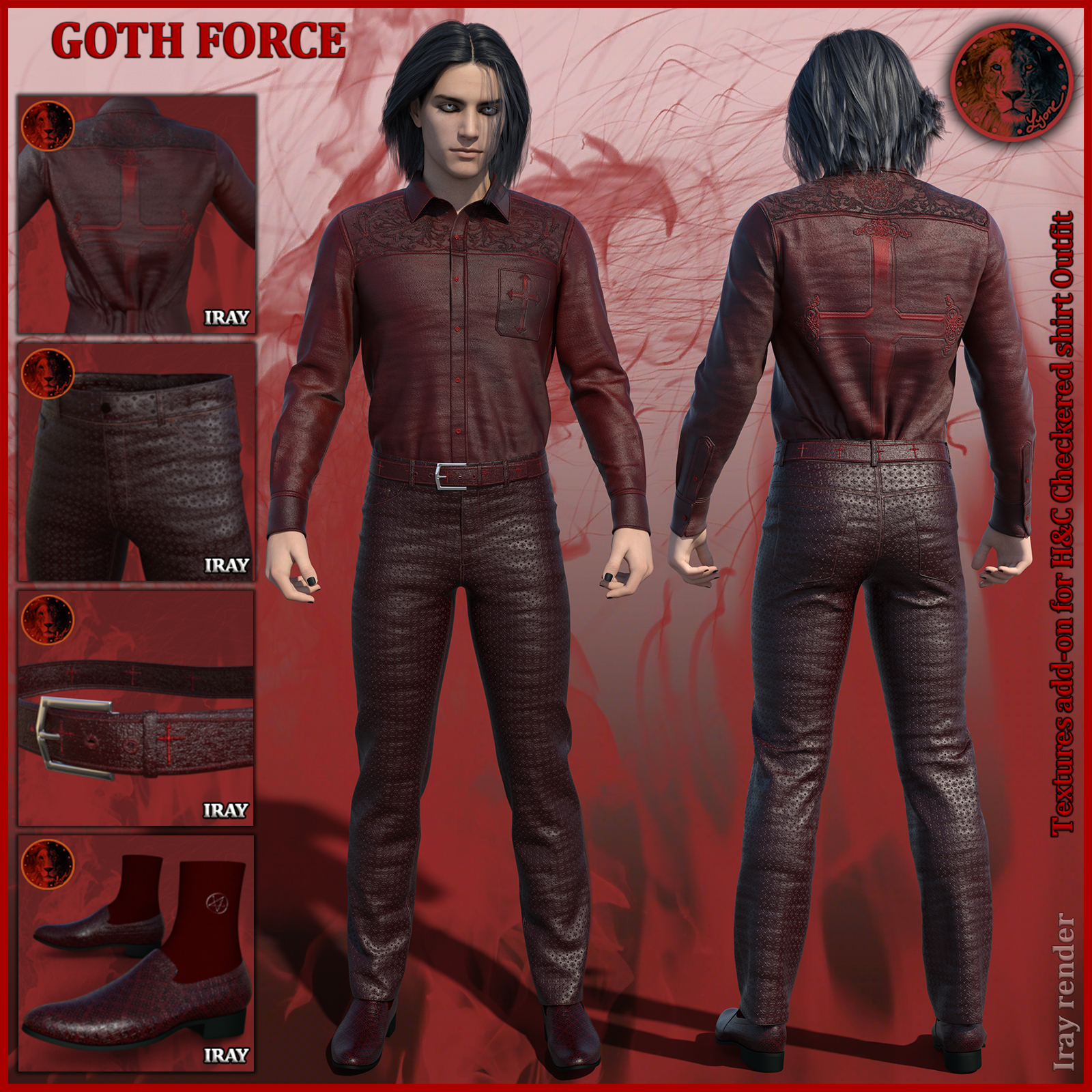 Goth Force Reds for H and C Checkered Shirt Outfit for G8M by N/A