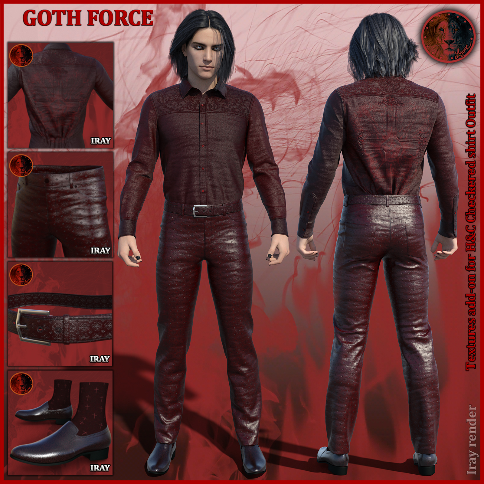 Goth Force Reds for H and C Checkered Shirt Outfit for G8M by N/A