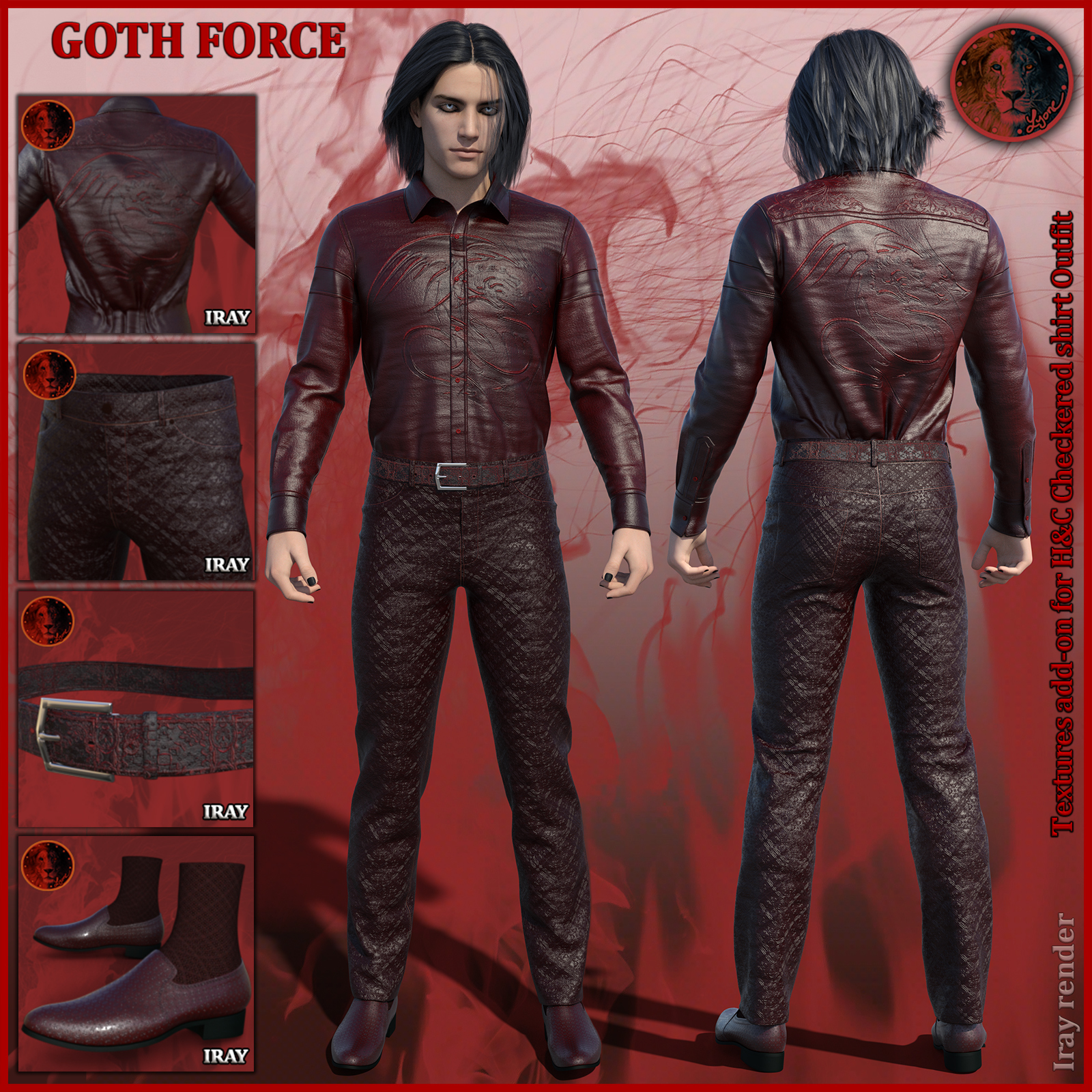 Goth Force Reds for H and C Checkered Shirt Outfit for G8M by N/A