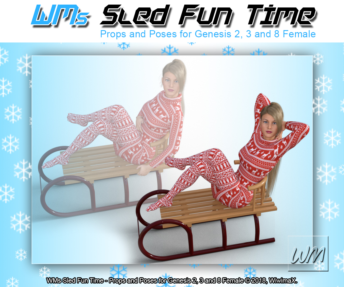 WMs Sled Fun Time - Props and Poses for Genesis 2, 3 and 8 Female by N/A