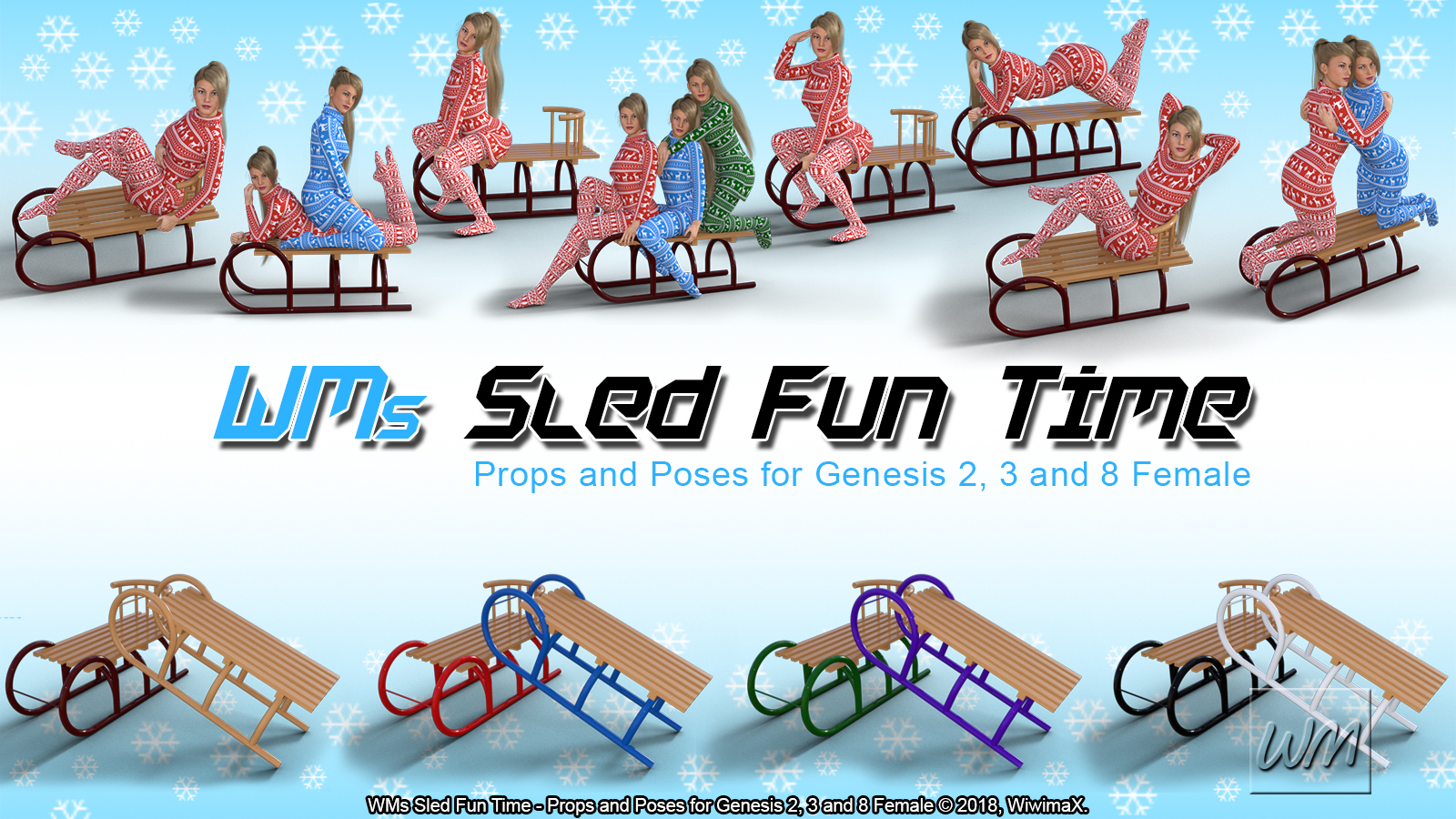 WMs Sled Fun Time - Props and Poses for Genesis 2, 3 and 8 Female by N/A