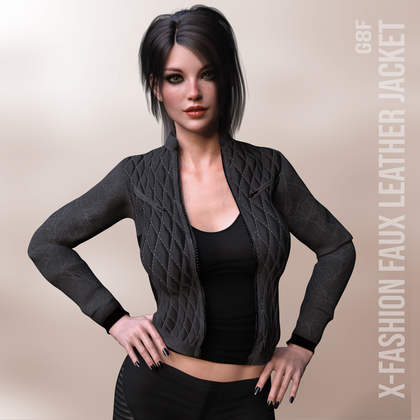 X-Fashion Faux Leather Jacket for Genesis 8 Females by N/A