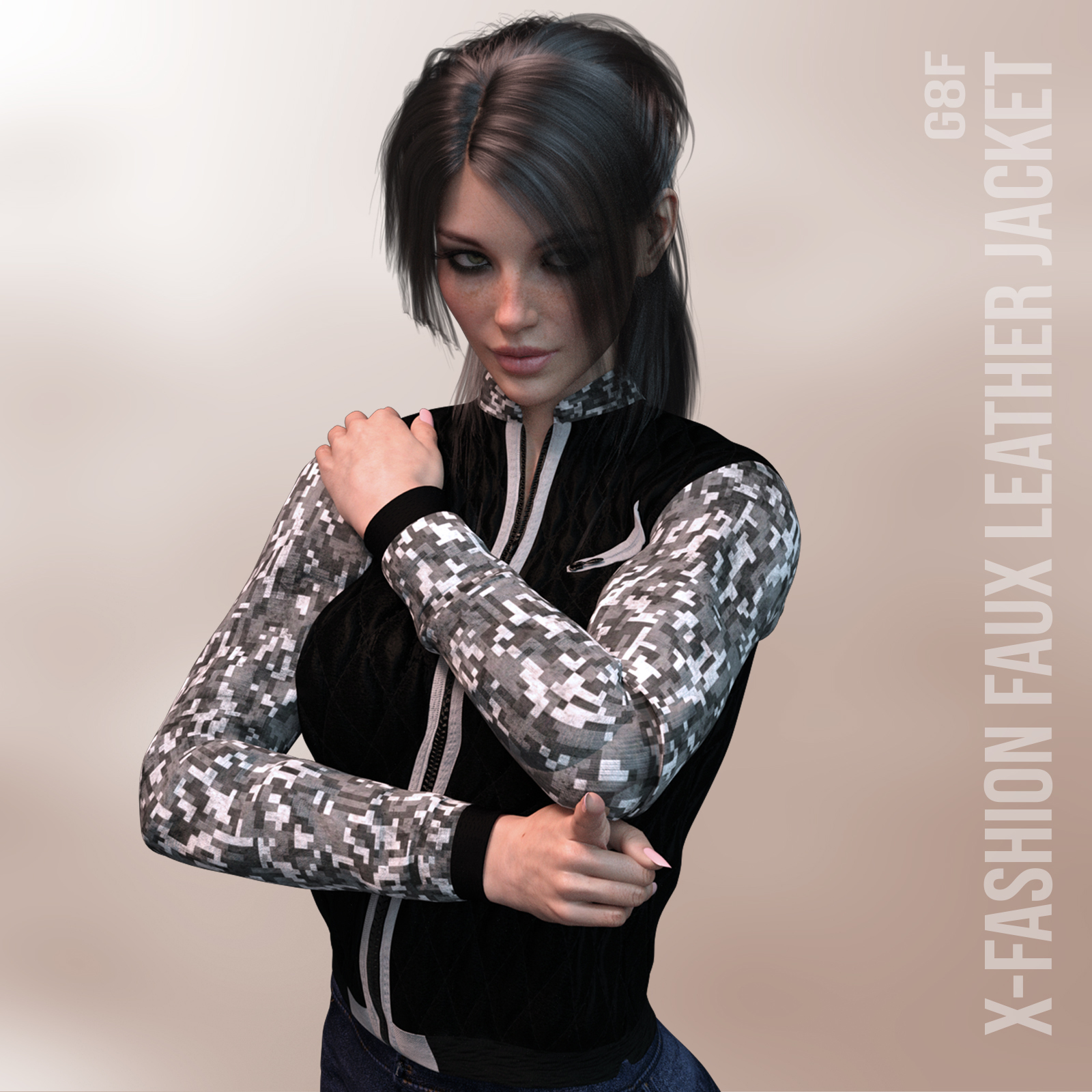 X-Fashion Faux Leather Jacket for Genesis 8 Females by N/A