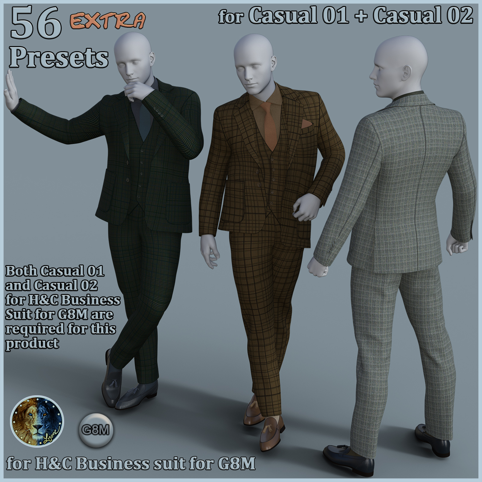 56 extra Presets for Casual 01 plus Casual 02 for H and C Business Suit for G8M by N/A