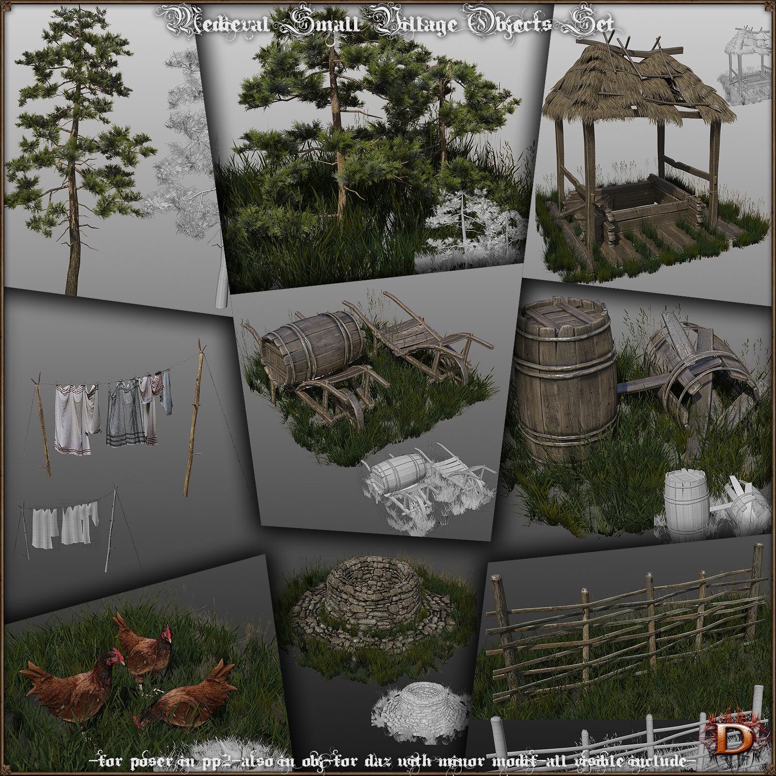 Medieval Small Village Objects Set by N/A