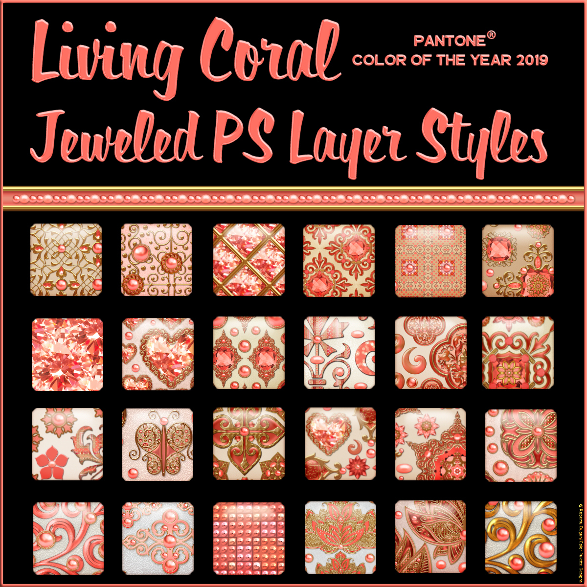 Living Coral JEWELED PS Layer Styles by N/A