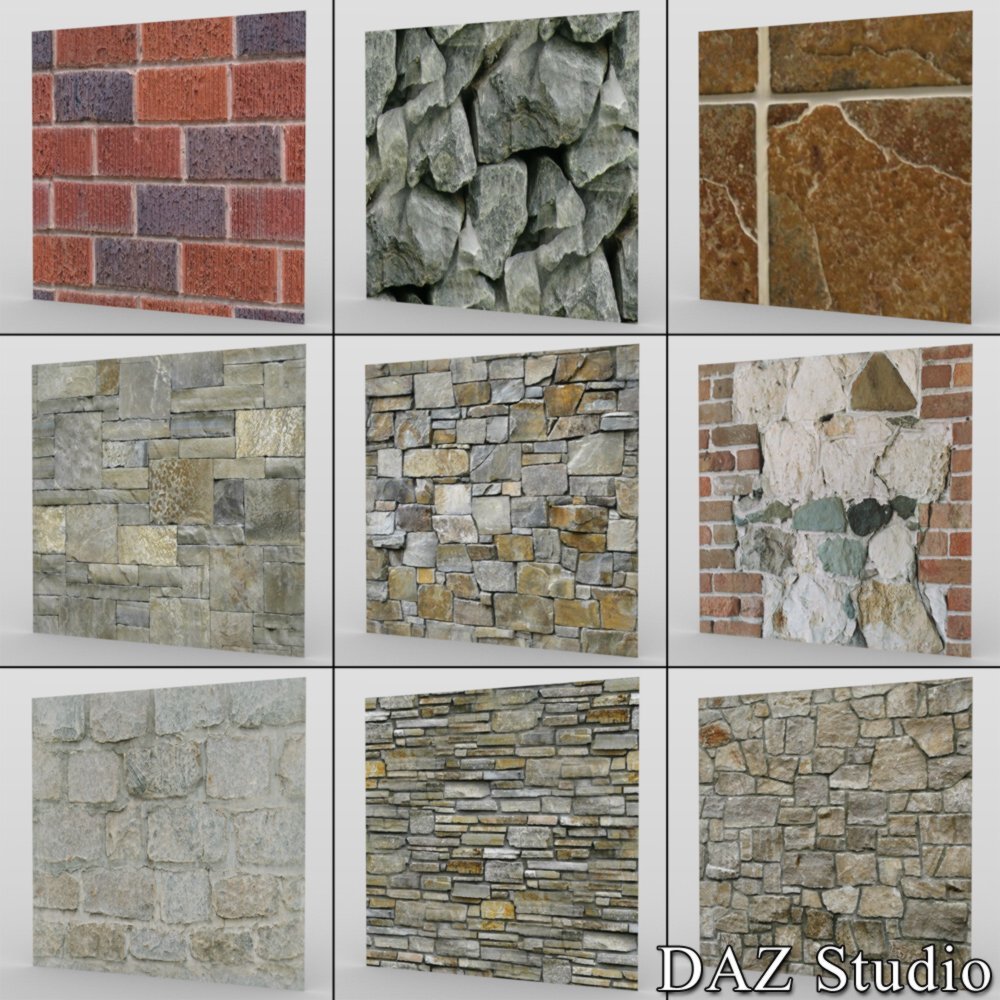 Bricks And Stone Seamless Textures for Poser and DAZ Studio by N/A