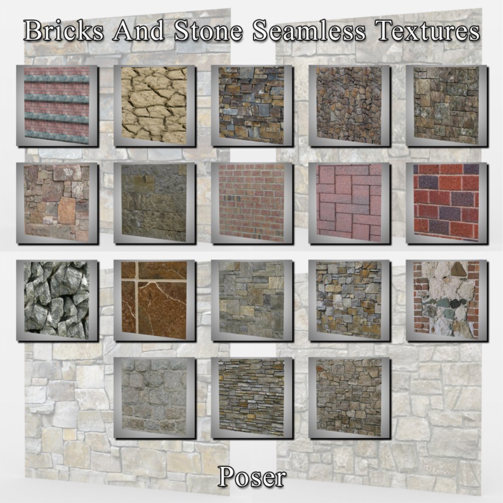 Bricks And Stone Seamless Textures for Poser and DAZ Studio by N/A