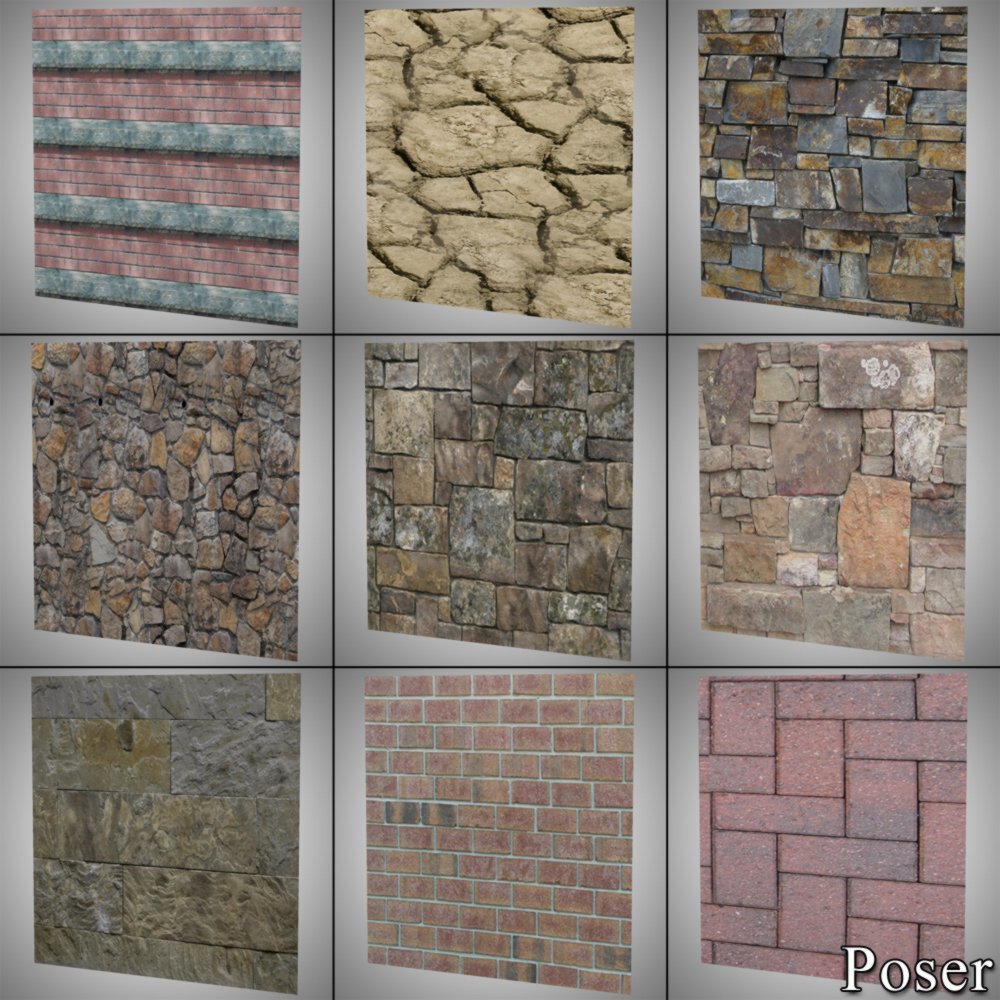 Bricks And Stone Seamless Textures for Poser and DAZ Studio by N/A