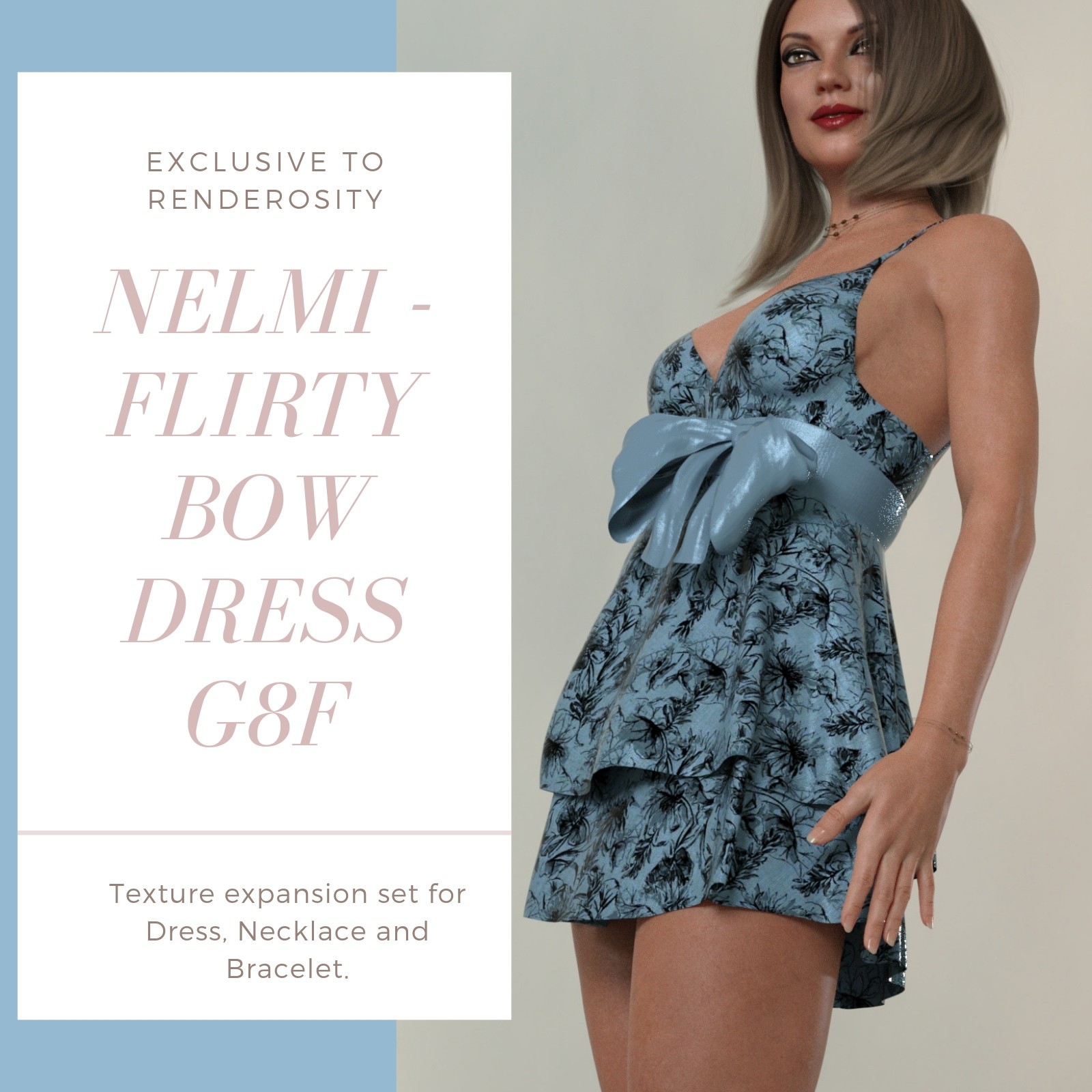 NELMI for dForce Flirty Bow Dress - Genesis 8 Female(s) by N/A