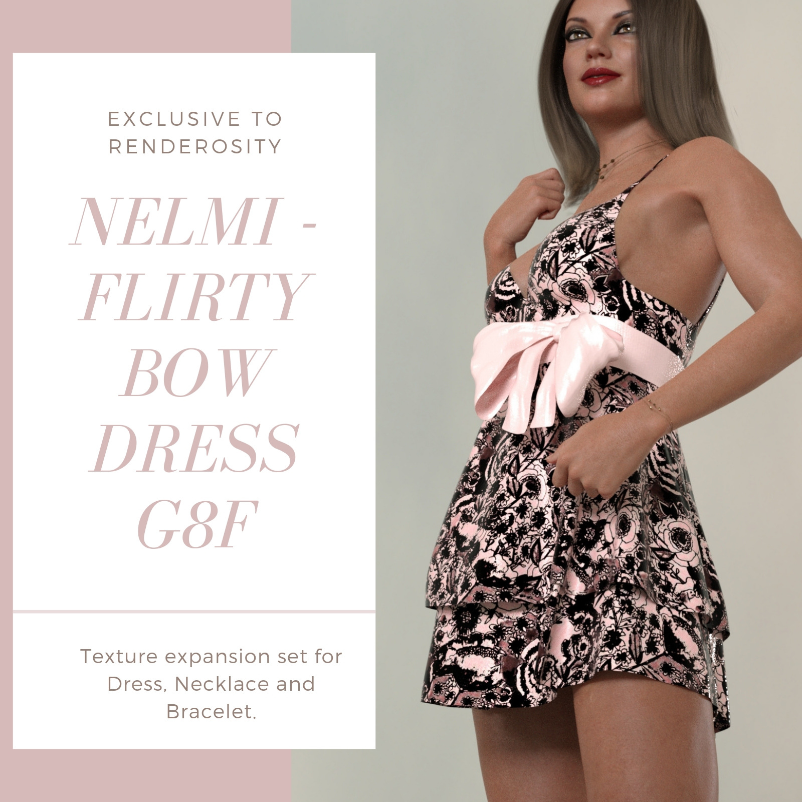 NELMI for dForce Flirty Bow Dress - Genesis 8 Female(s) by N/A