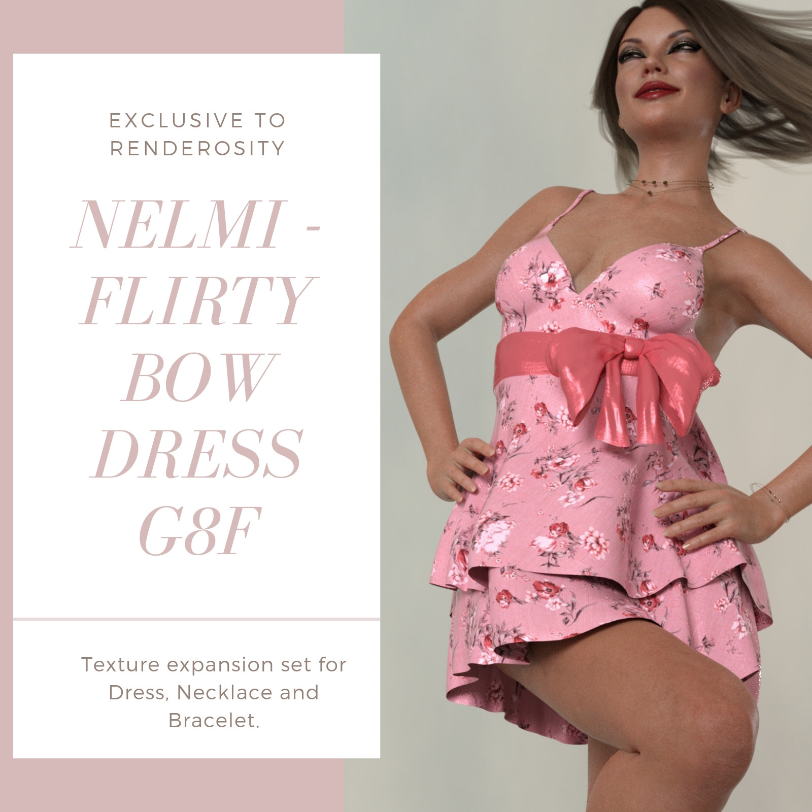 NELMI for dForce Flirty Bow Dress - Genesis 8 Female(s) by N/A