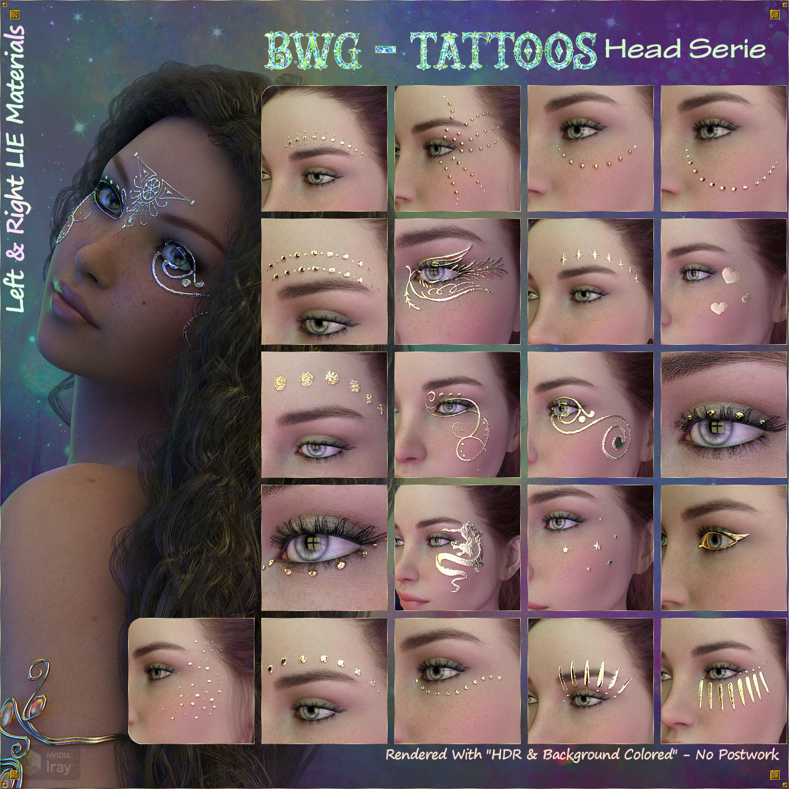 BWG - Tattoos, Head Serie for G3-G8 - DAZ Studio by N/A