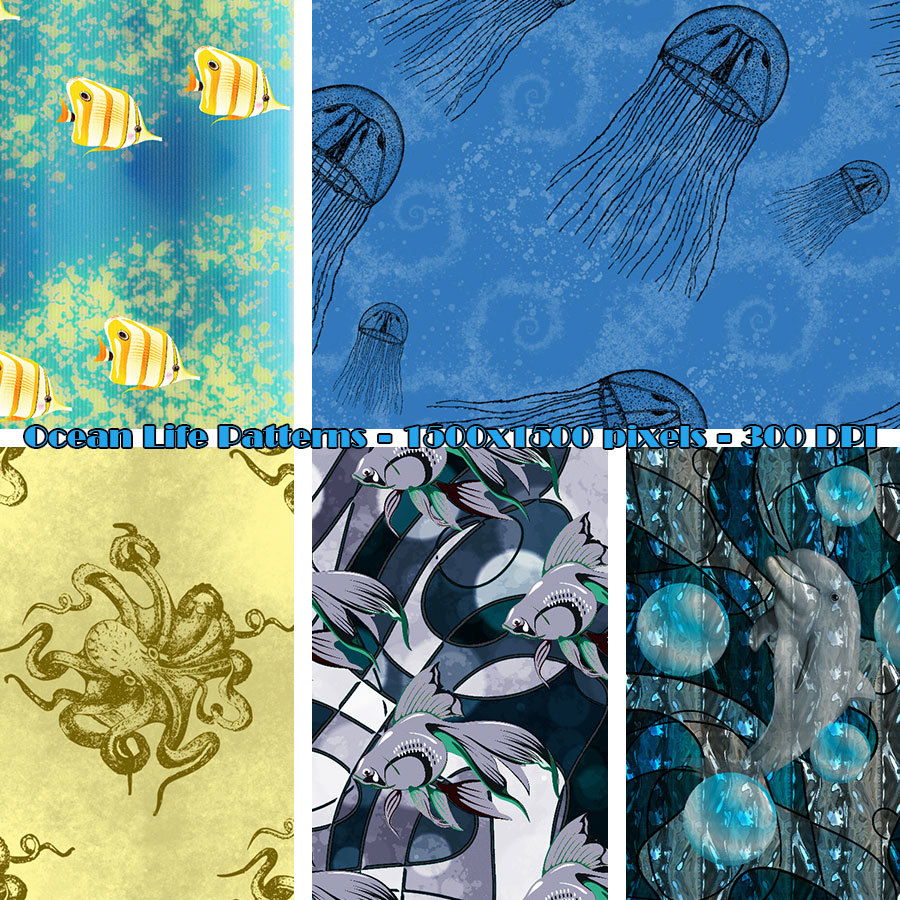 Seamless Ocean Life Patterns by N/A