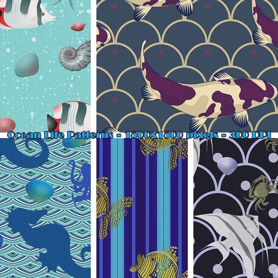 Seamless Ocean Life Patterns by N/A