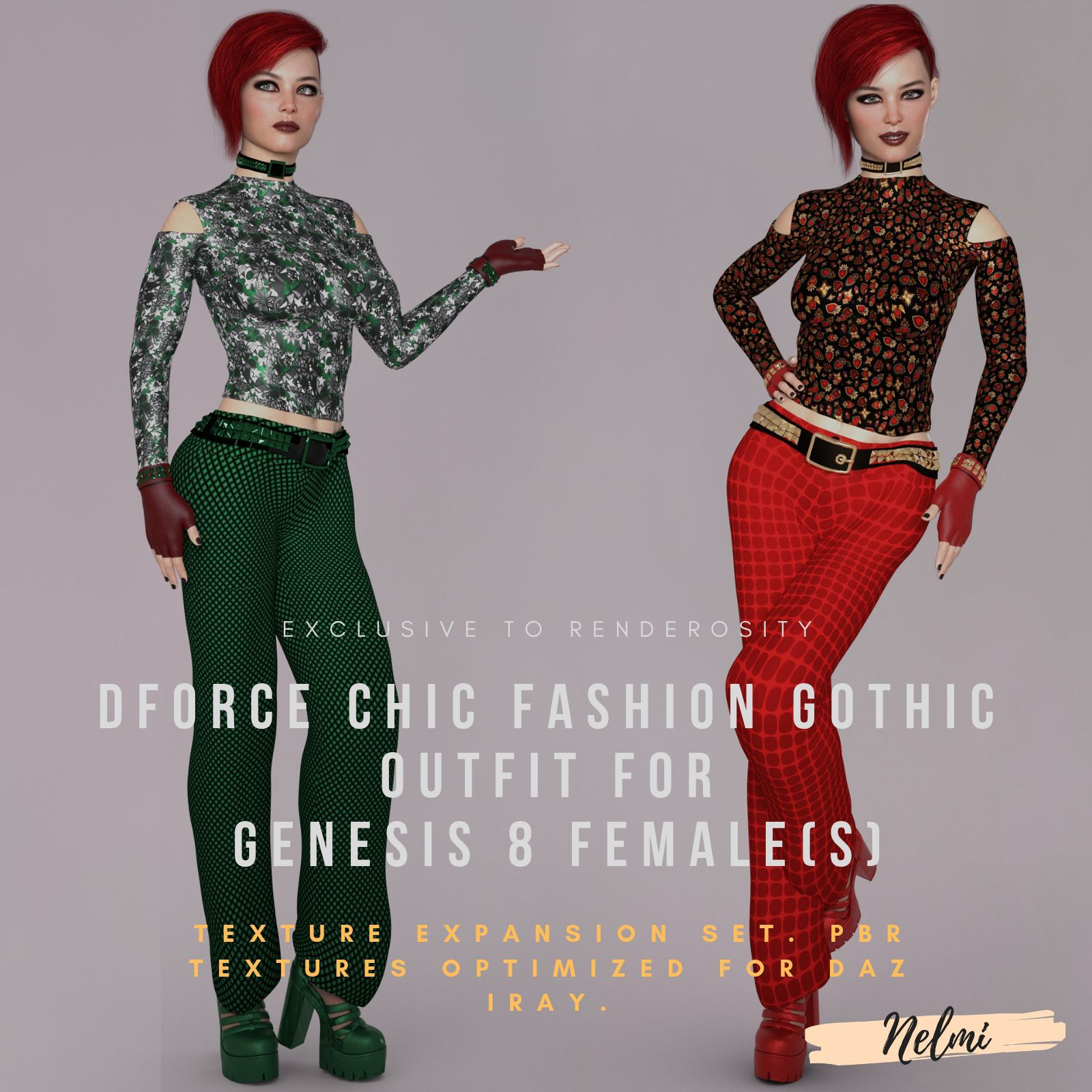 NELMI- dForce Chic Fashion Gothic Outfit for Genesis 8 Female(s) by N/A